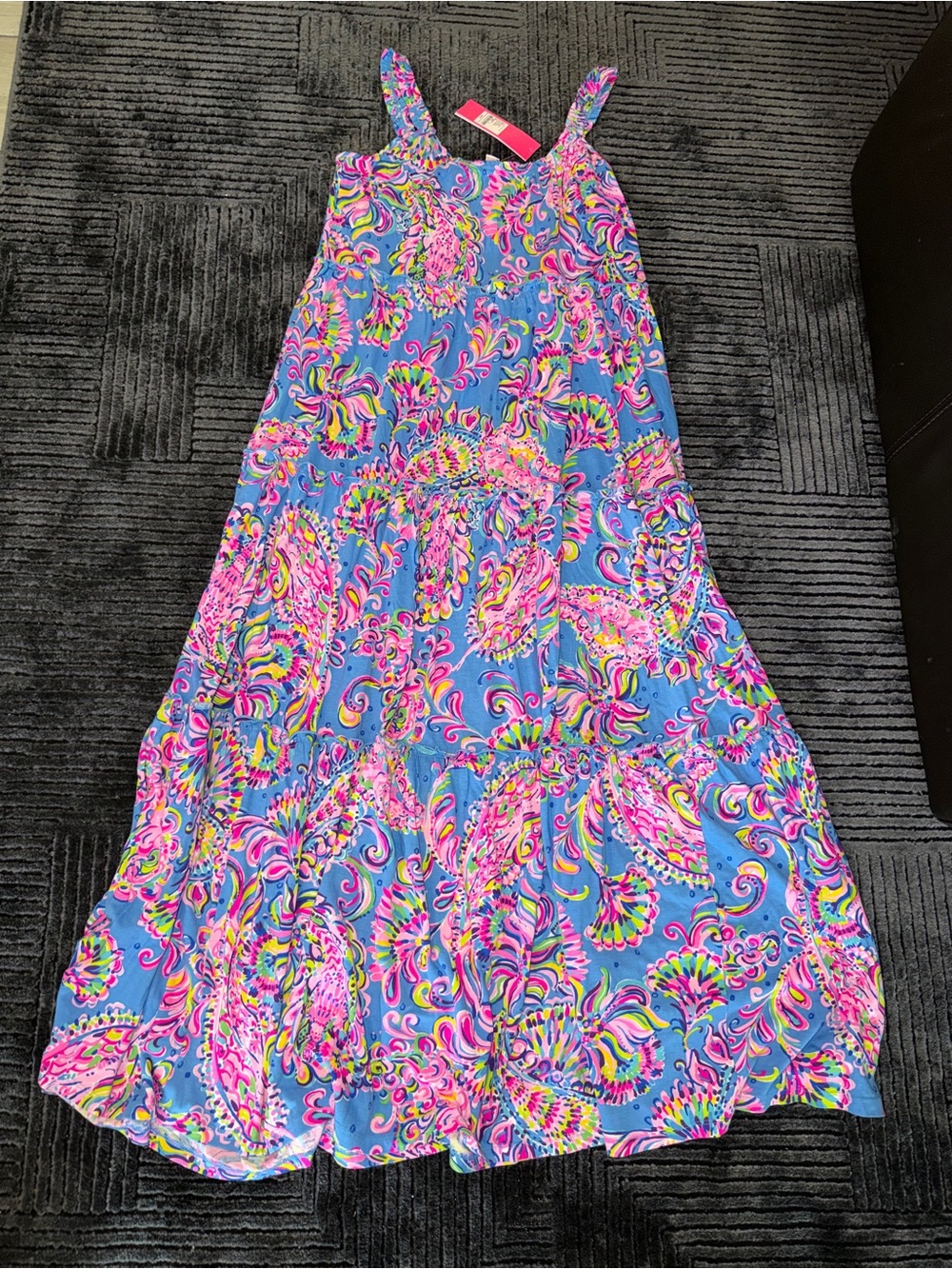 Lilly Pulitzer Blue Maxi Skirt with Pink Paisley Motif
